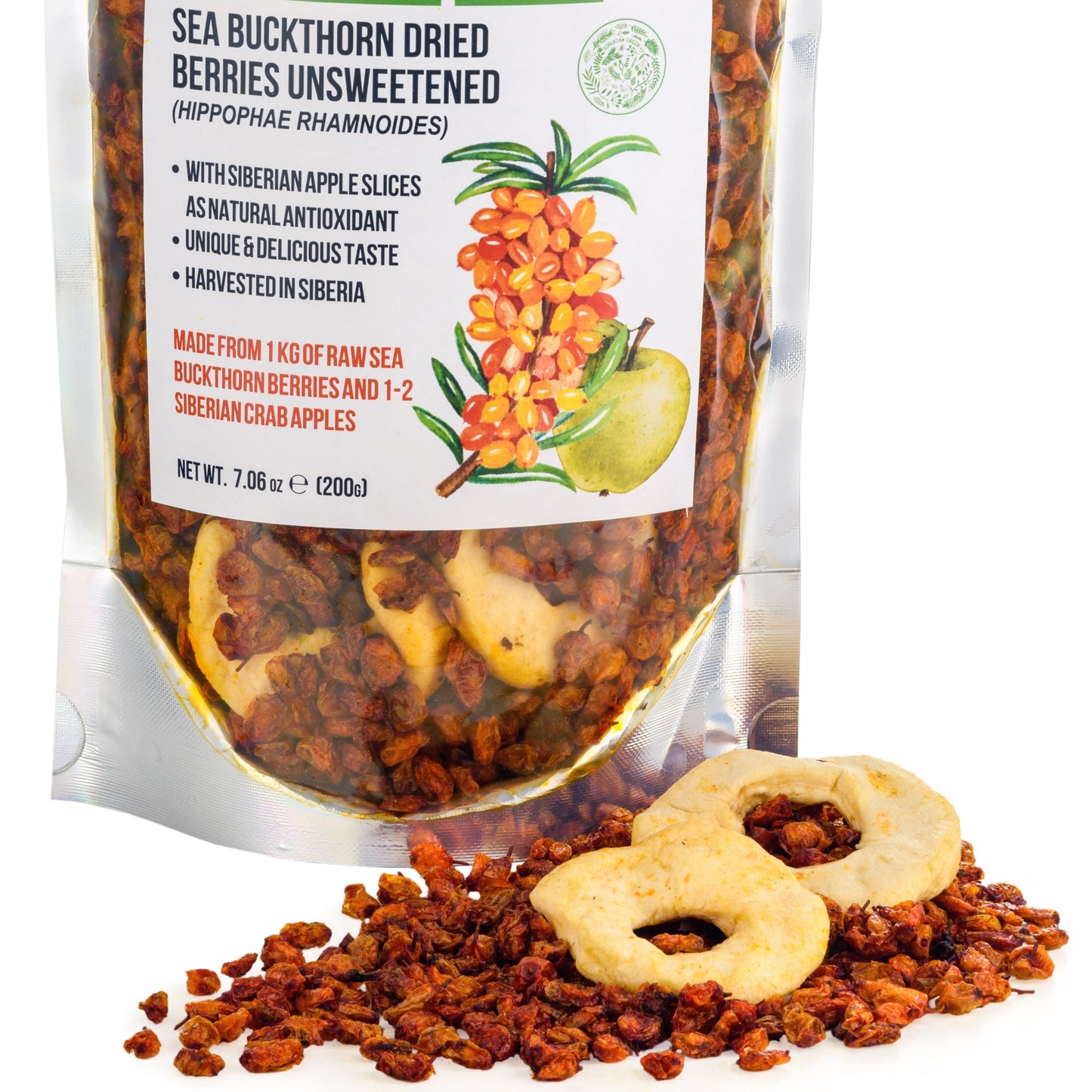 Sea Buckthorn Berries with Apple Slices – A Nutrient-Packed Superfood (200 g)