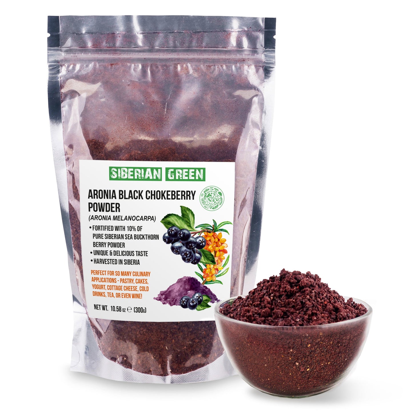 Siberian Green - Black Aronia Berry & Sea Buckthorn Powder – 300g (10.58 oz)