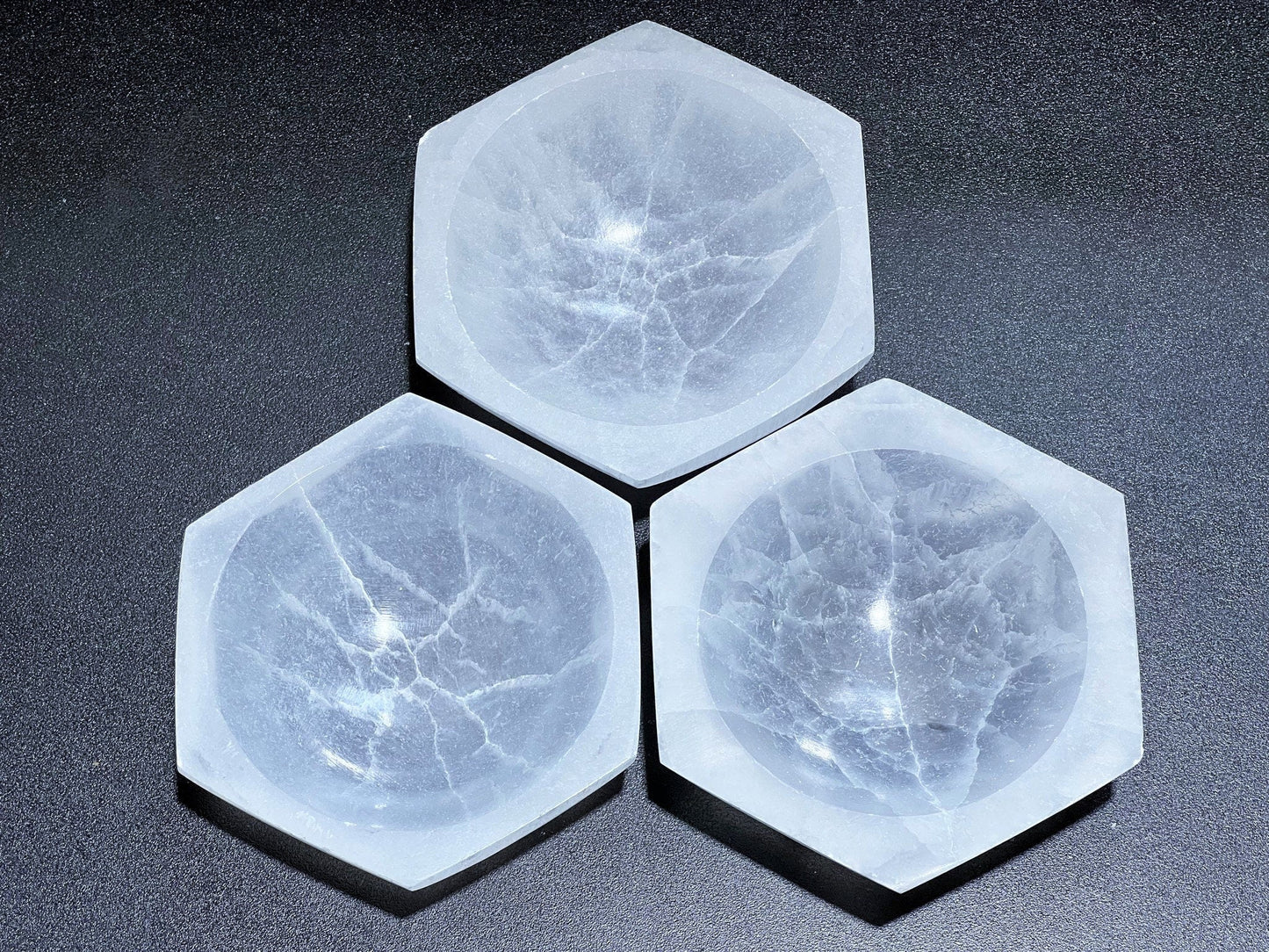 Wholesale Bulk Lot 3 Pack Of Selenite Crystal Hexagon Bowl Crystal Dish Charging Plate