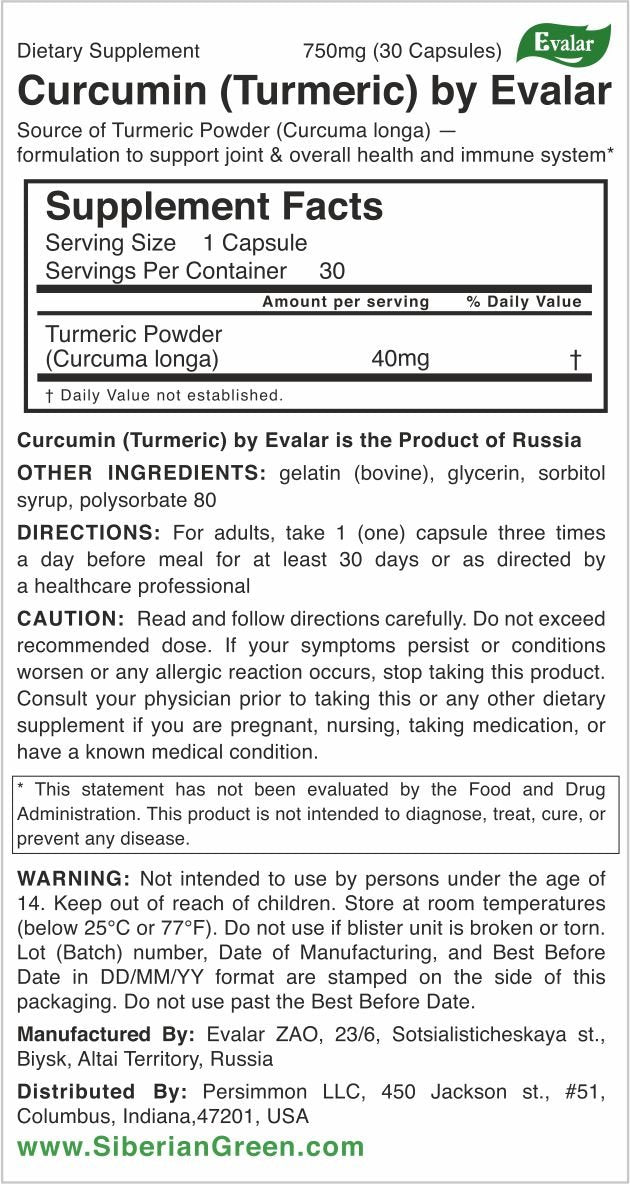 Curcumin by Evalar – 30 Capsules | Altai Siberia