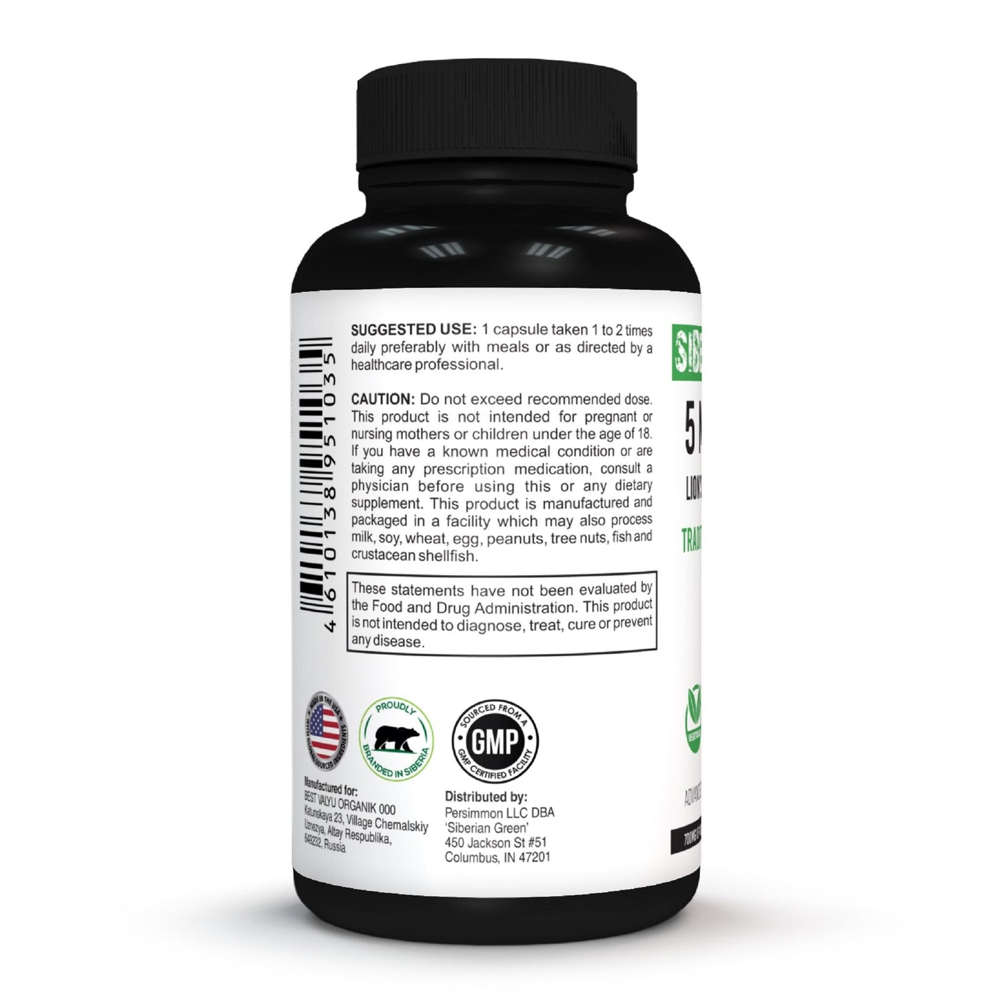 Siberian Green 5 Mushrooms Complex- 60 Vegan Capsules