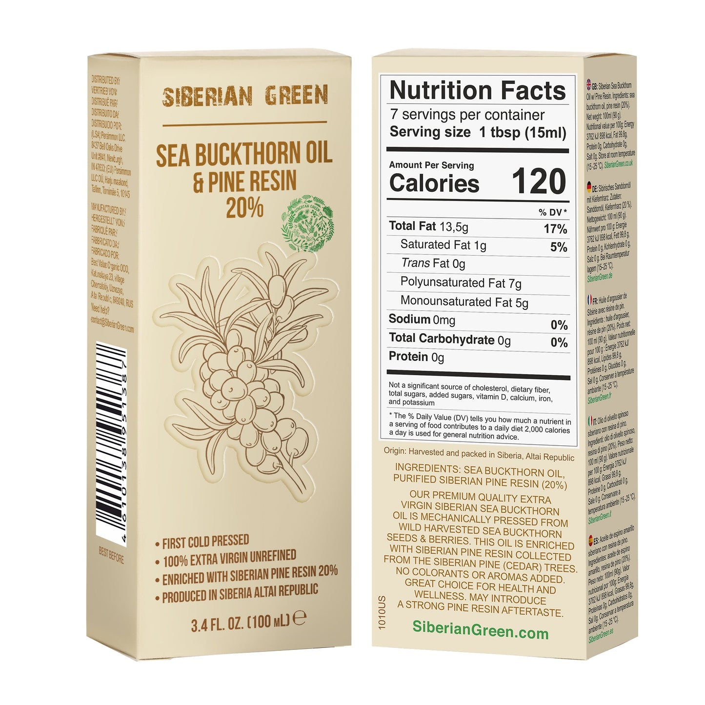 Siberian Sea Buckthorn Oil with Pure Cedar Resin - 100ml