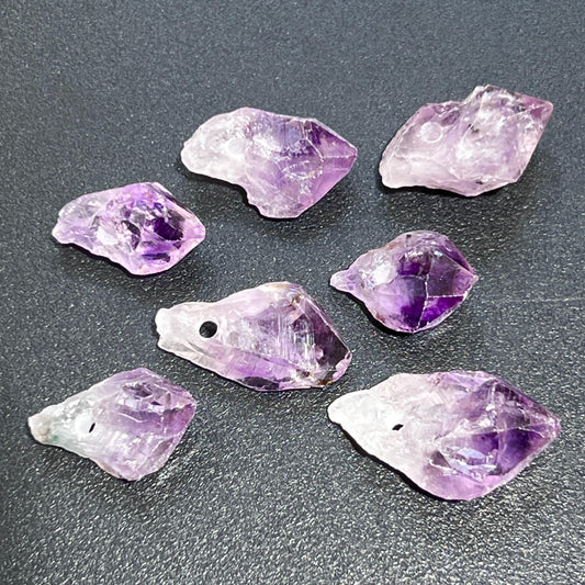 Drilled Raw Amethyst Crystal Point (3mm Hole) Rough Gemstone Jewelry Necklace Supply