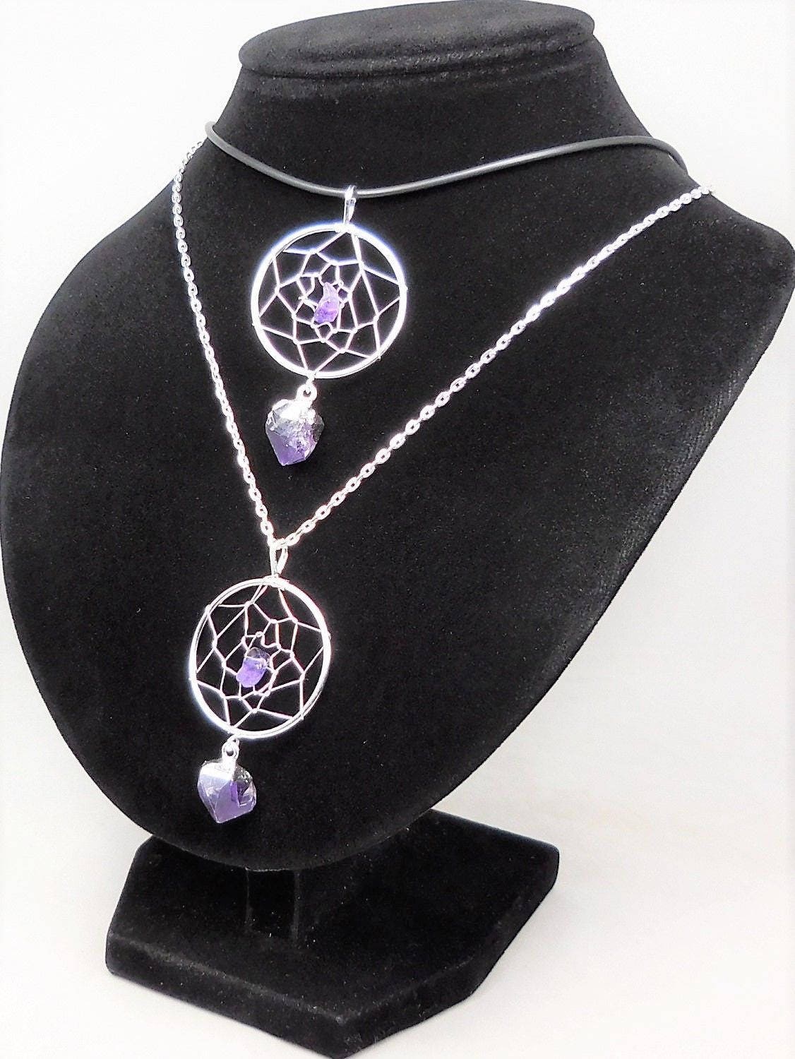Dreamcatcher Pendant (Amethyst Crystal)(Silver Plated) Gemstone Jewelry