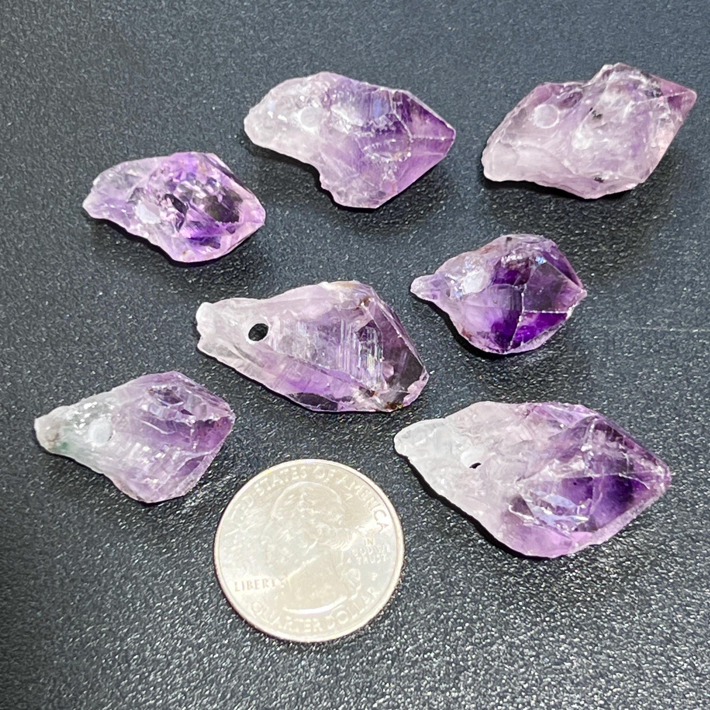 Drilled Raw Amethyst Crystal Point (3mm Hole) Rough Gemstone Jewelry Necklace Supply