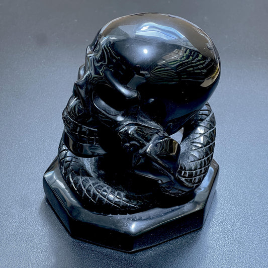 Large Skull and Snake Obsidian Carving Select Wholesale