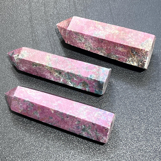 Red Ruby With Fuchsite Crystal Standing Tower Obelisk Point (UV Reactive) Carving