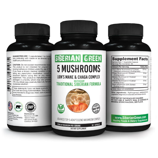 Siberian Green 5 Mushrooms Complex- 60 Vegan Capsules